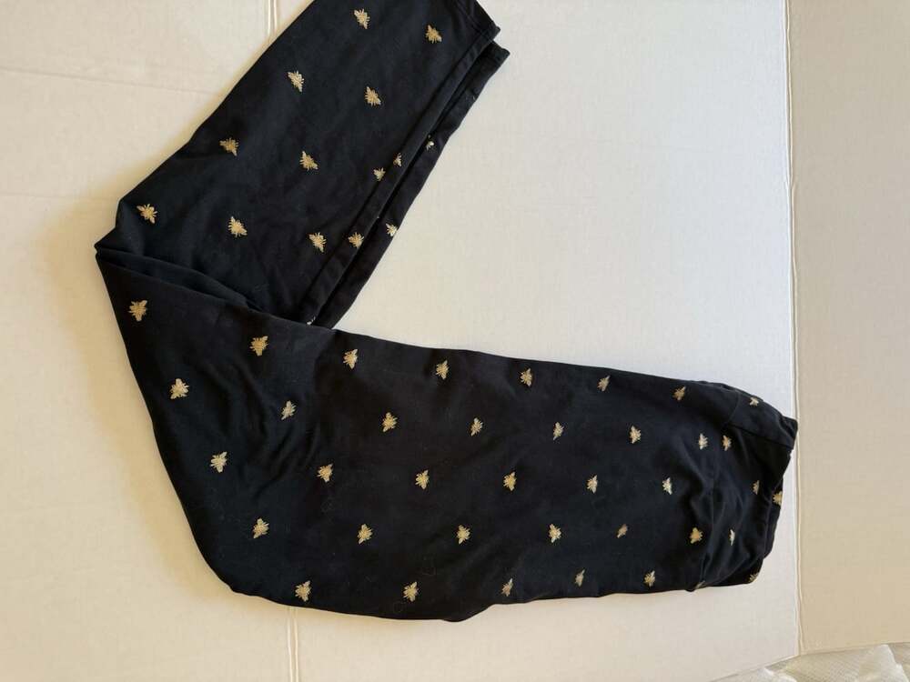 LuLaRoe TC Leggings Black Metallic Gold Bee Bumblebee Print Tall Curvy Sz 10-16